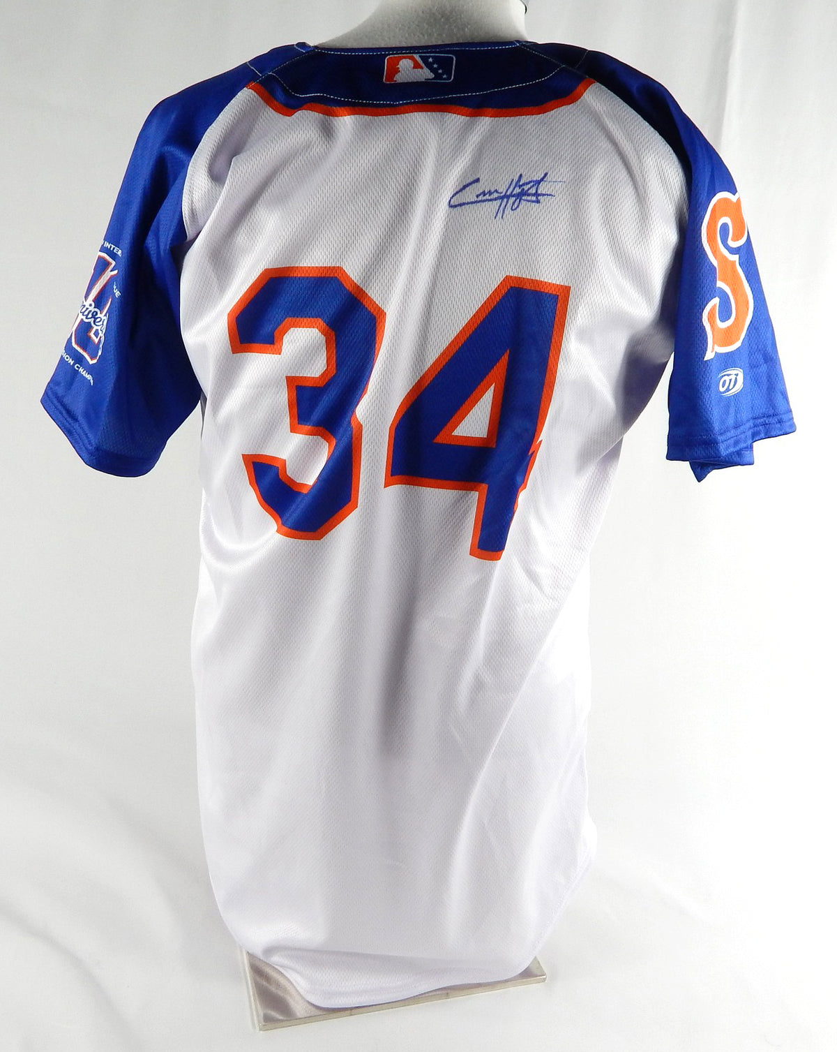 2024 Syracuse Mets Collin Heltzer #34 Game Used Sign White Jersey 10th Champs P Pic2