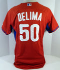 2014-15 Philadelphia Phillies Rafael Delima #50 Game Used Red Jersey BP ST 46 51