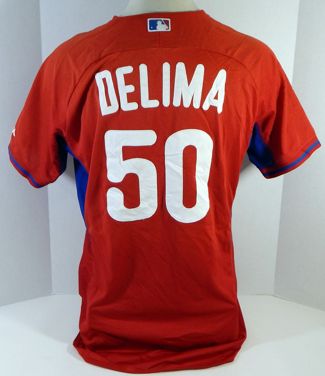 2014-15 Philadelphia Phillies Rafael Delima #50 Game Used Red Jersey BP ST 46 51