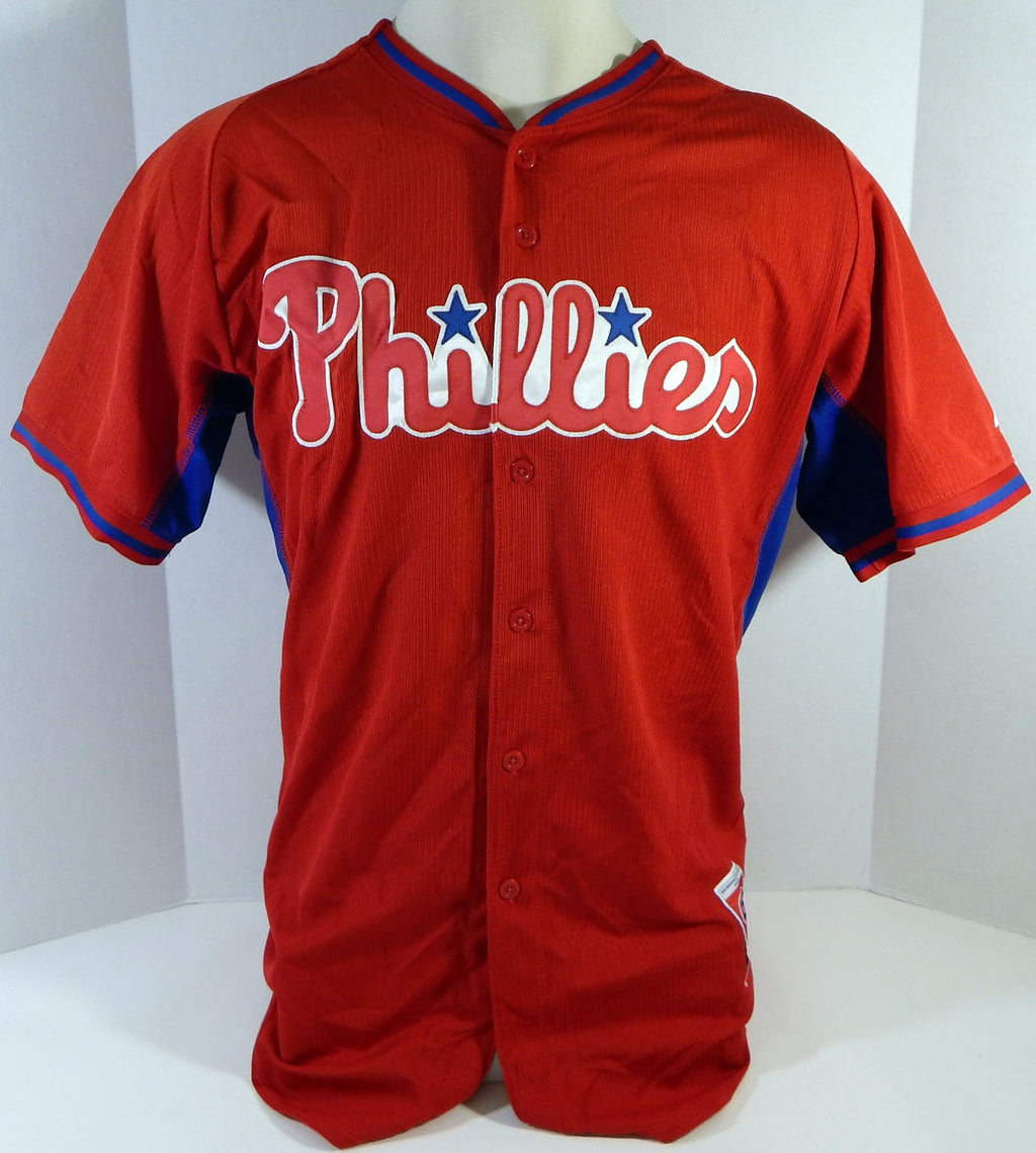 2014-15 Philadelphia Phillies Rafael Delima #50 Game Used Red Jersey BP ST 46 51 Pic2