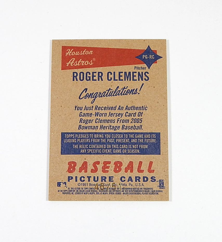 2005 Bowman Heritage Pieces of Greatness Rainbow Relics Roger Clemens Jersey /51 Pic2