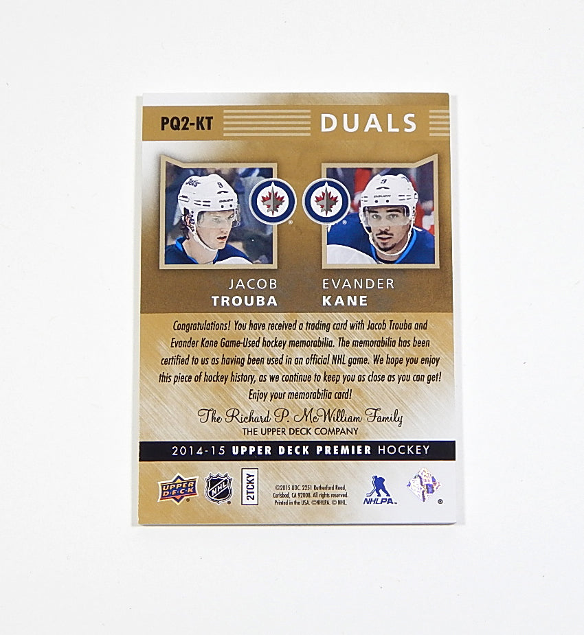 2014-15 Upper Deck Premier Duals Patches Evander Kane / Jacob Trouba #'d /15 Pic2