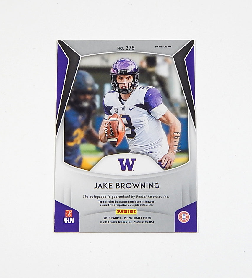 2019 Prizm Draft Picks Autograph Red White Blue Prizm Jake Browning RC /99 Pic2