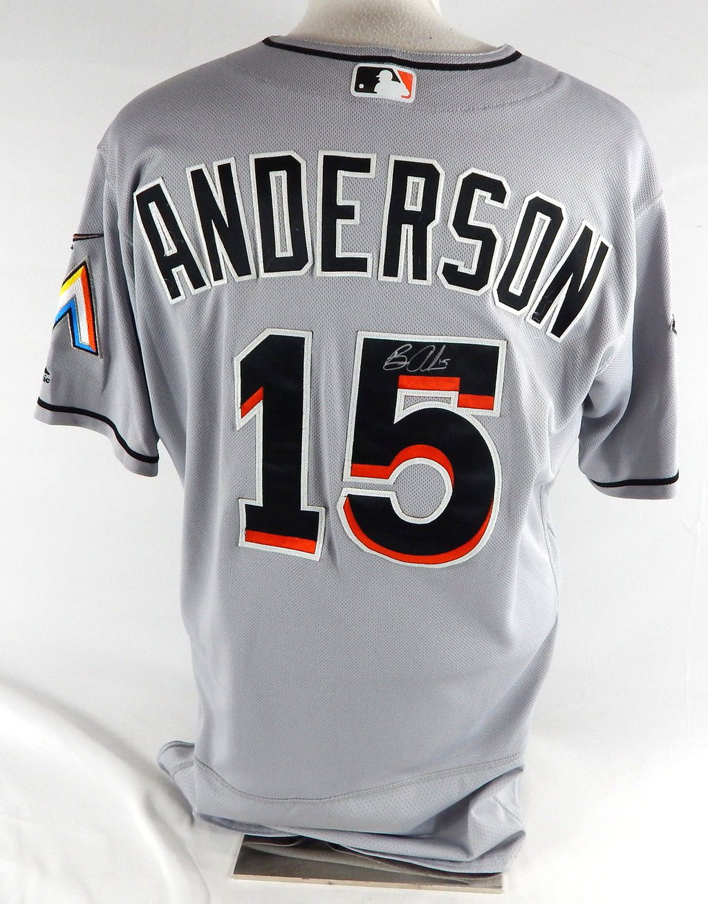 2018 Miami Marlins Brian Anderson #15 Game Issued Pos Used Grey Jersey 25th P Pic2