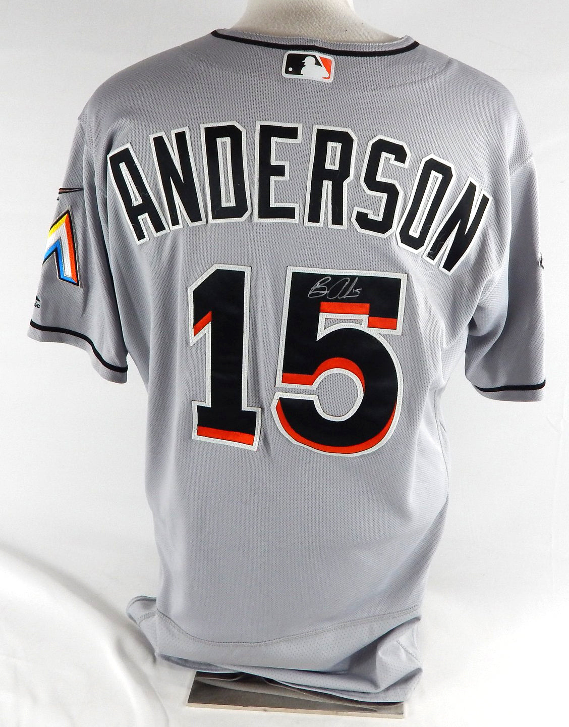 2018 Miami Marlins Brian Anderson #15 Game Issued Pos Used Grey Jersey 25th P Pic2