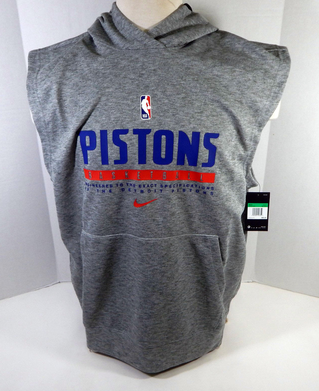 New NBA 2020-21 Detroit Pistons Team Issued Sleeveless Grey Hoodie XLT NWT 29S