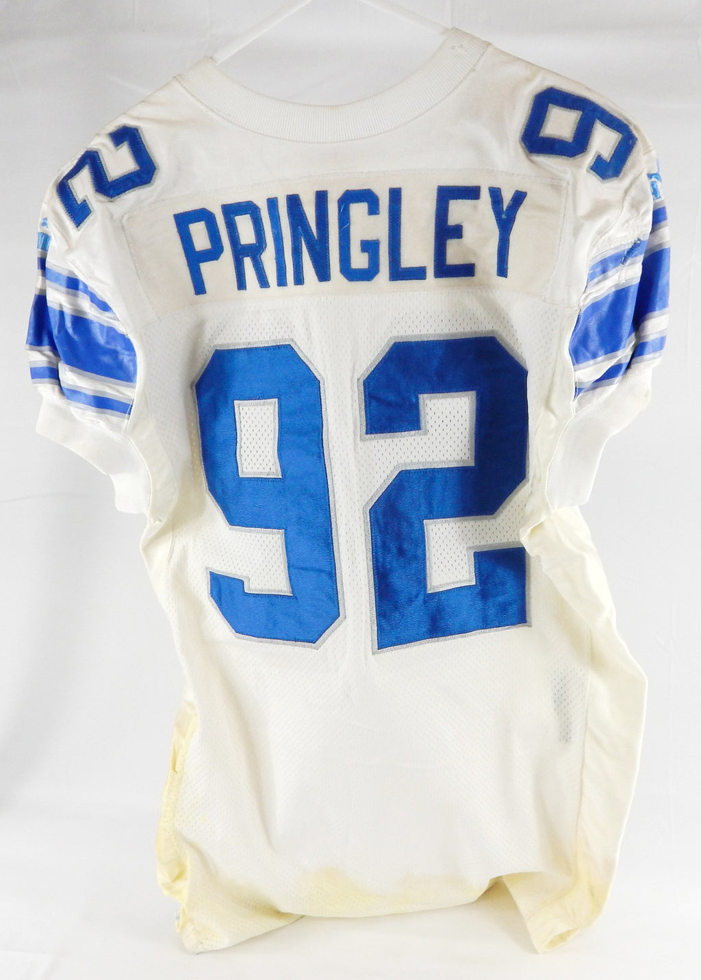 1999 Detroit Lions Mike Pringley #92 Game Used White Jersey 50 253 Pic2