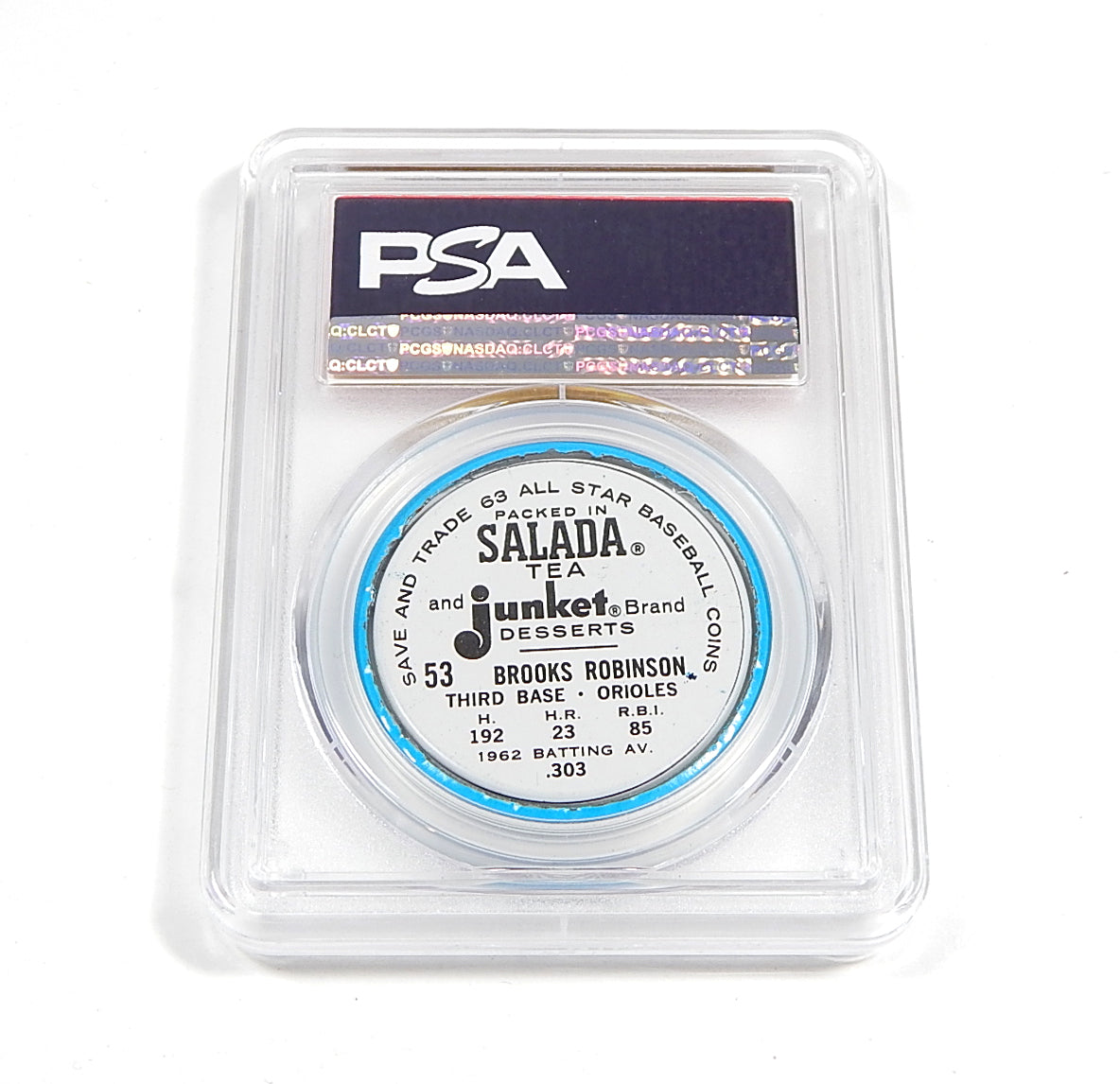 1963 Salada-Junket Brooks Robinson #53 Coin PSA 8 Pic2
