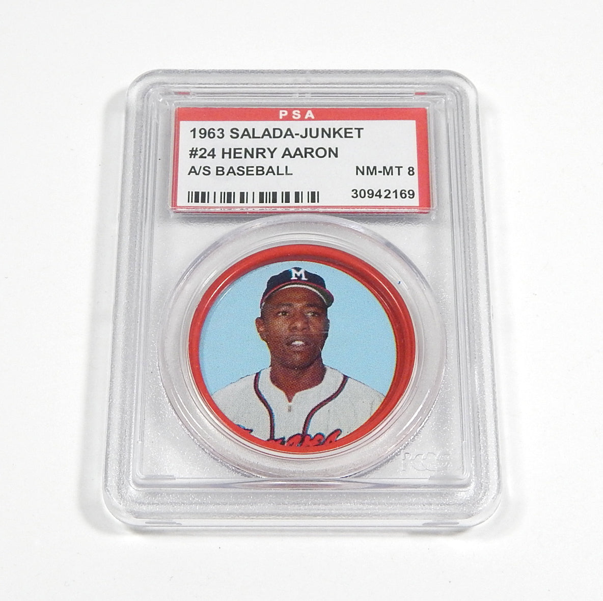 1963 Salada-Junket Hank Aaron #24 Coin PSA 8