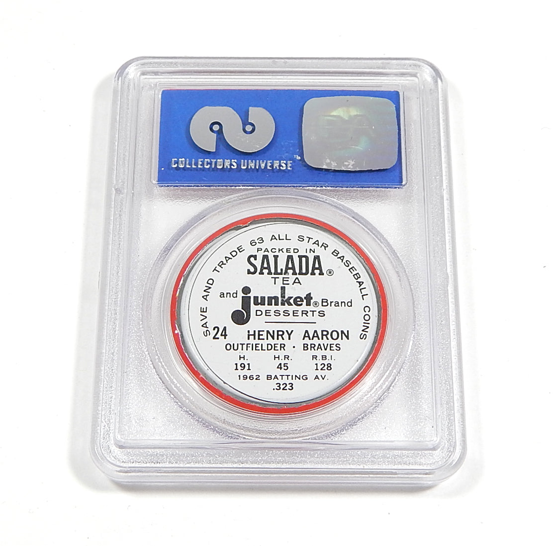 1963 Salada-Junket Hank Aaron #24 Coin PSA 8 Pic2