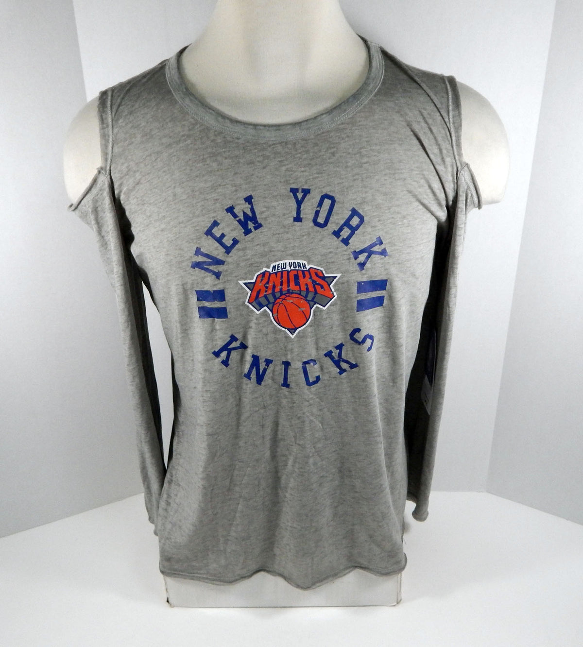 New Women Ladies New York Knicks Grey Long Sleeve Shirt Out Cold Shoulder XL NWT