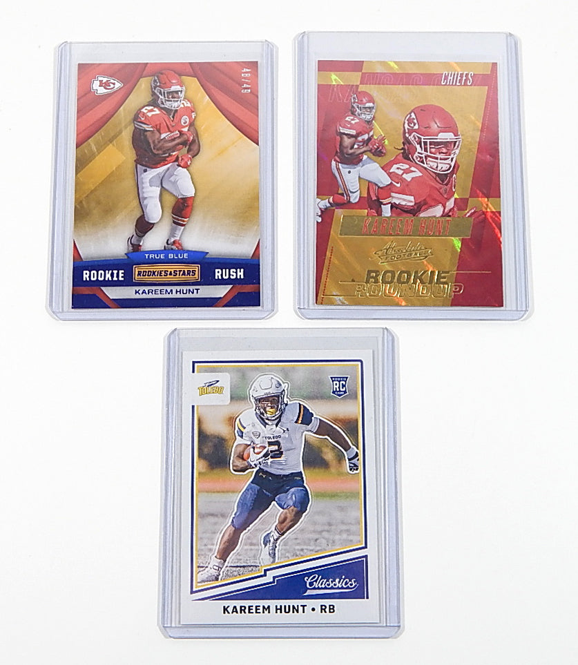 Lot of (3) 2017 Kareem Hunt RC's Absolute Memorabilia Rookies & Stars Classics