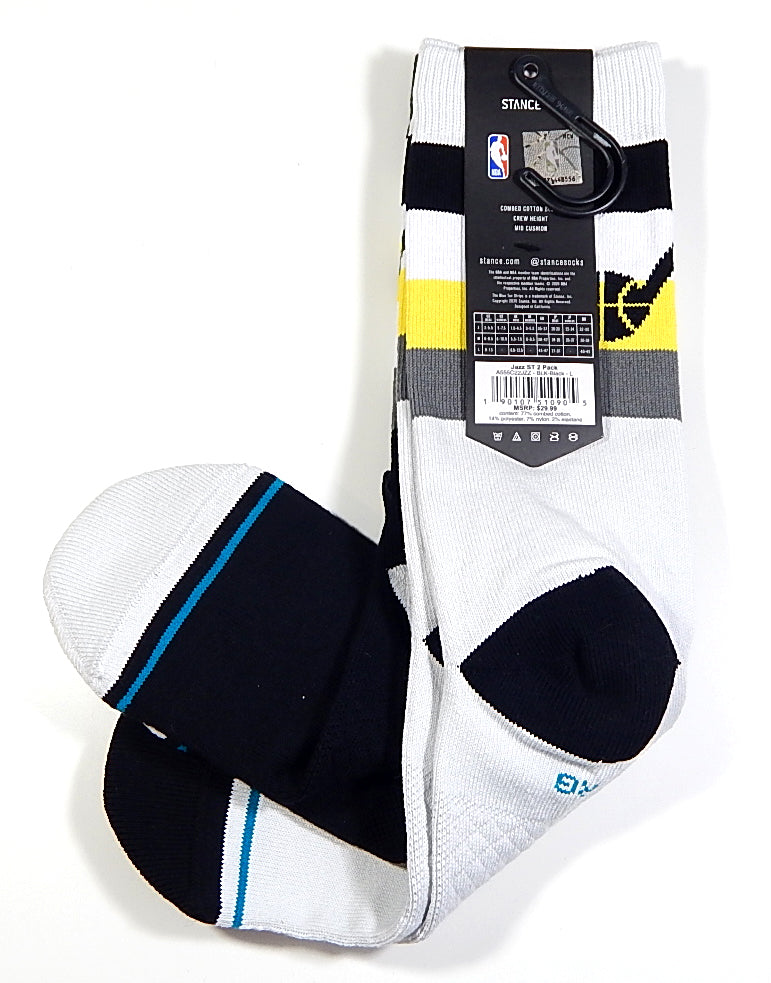 Utah Jazz Stance 2 Pairs of Casual Socks Black & White New Mens Large 9-13 Pic2