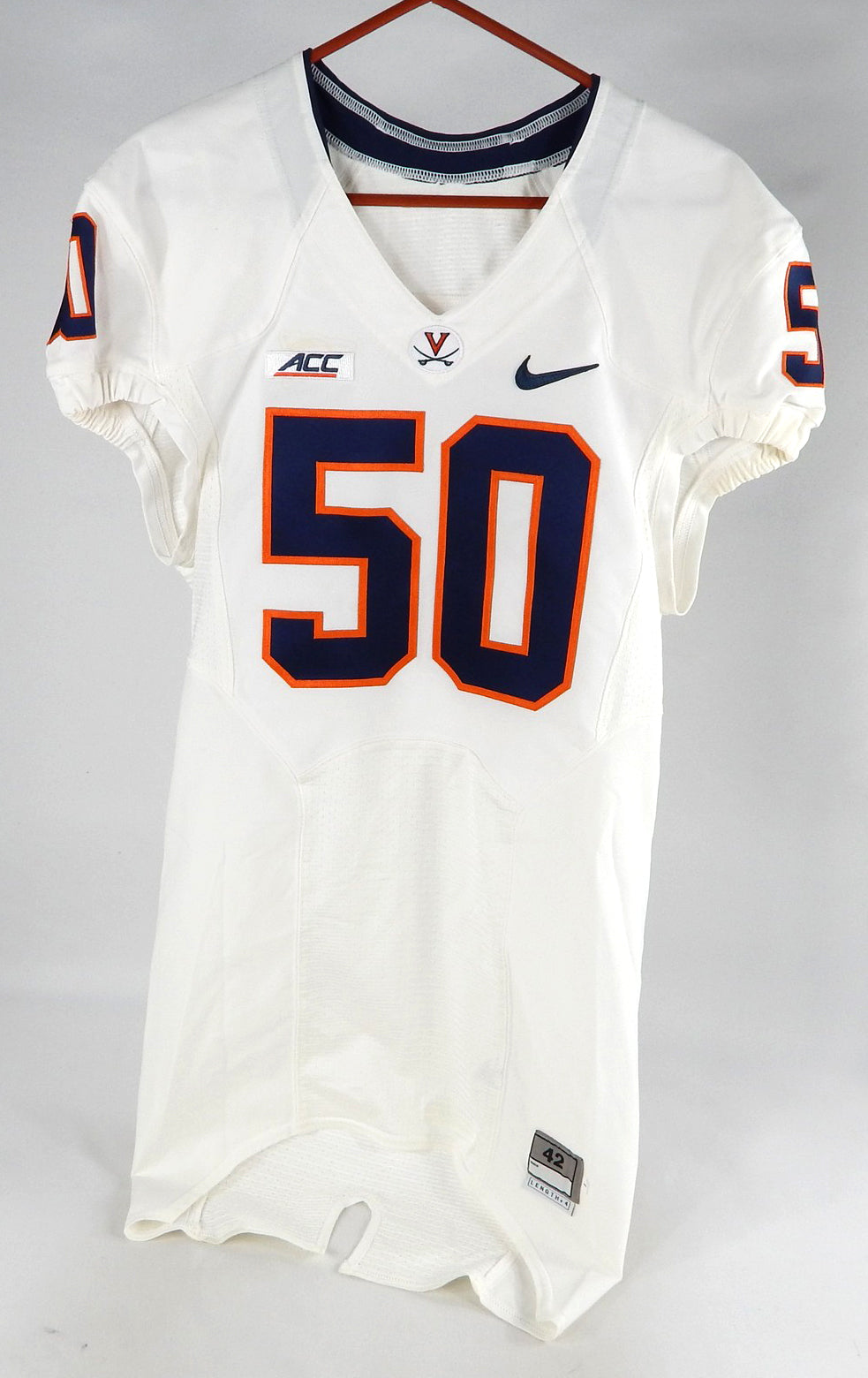 2013-14 Virginia Cavaliers #50 Game Used White Jersey NP Rem 42 DP76467