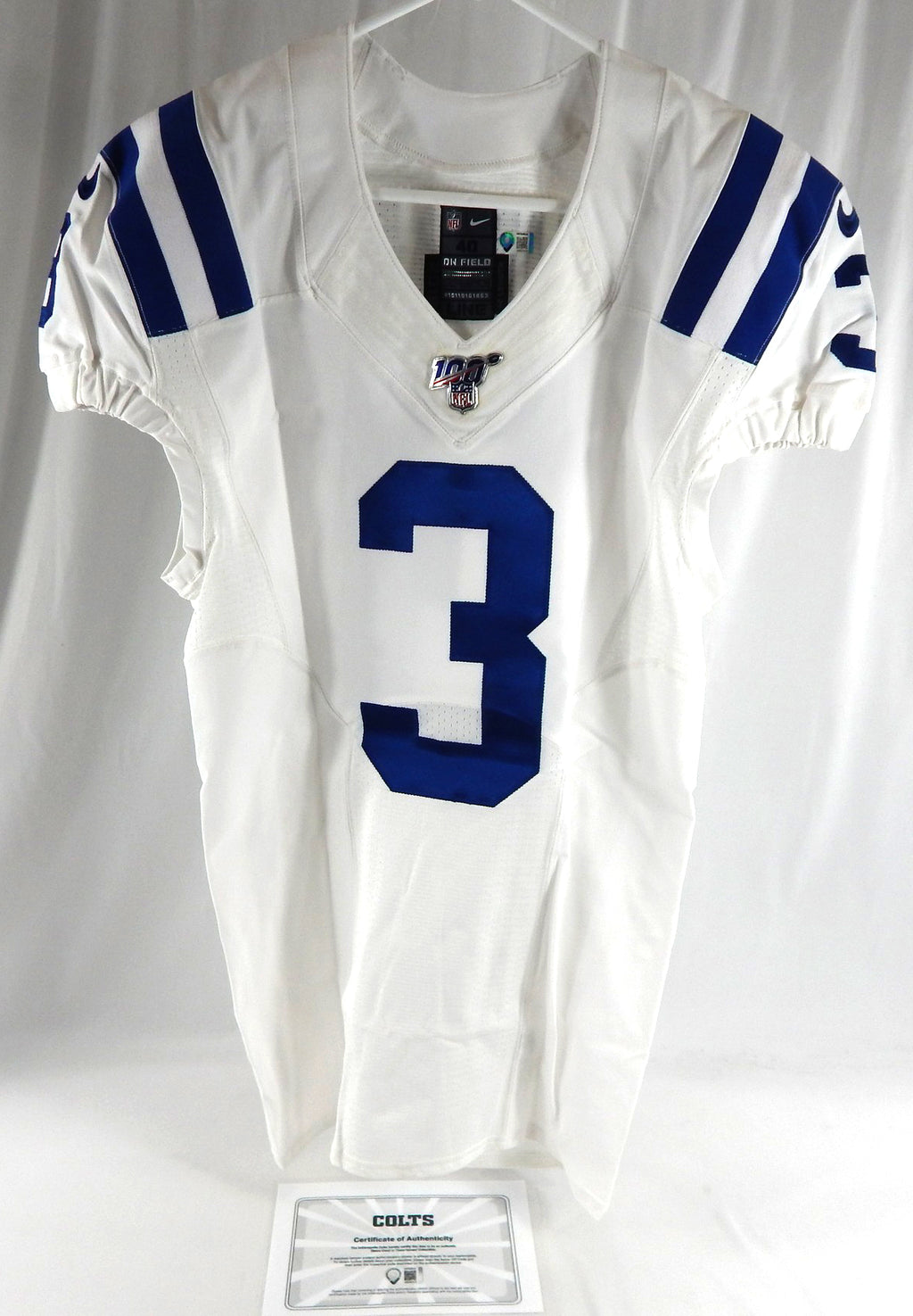 2019 Indianapolis Colts Steve Ishmael #3 Game Issued P Used White Jersey 100 P 6
