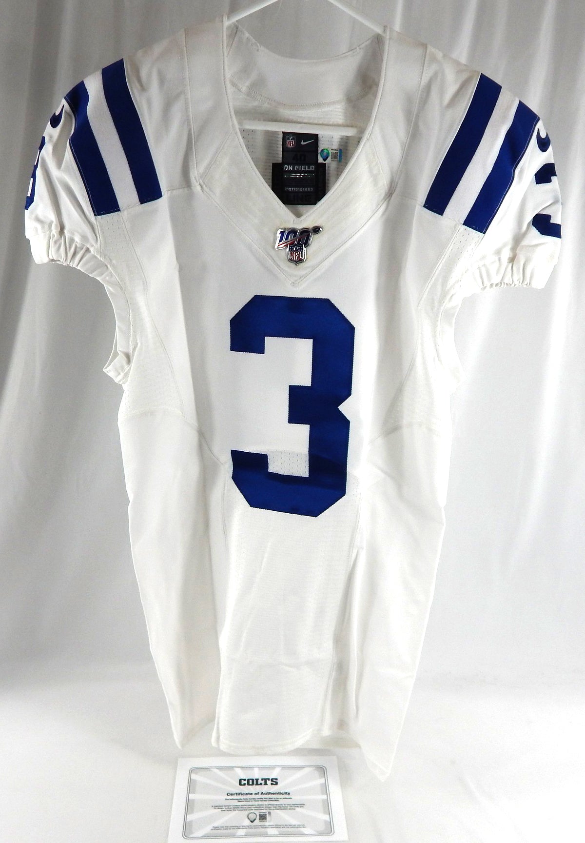 2019 Indianapolis Colts Steve Ishmael #3 Game Issued P Used White Jersey 100 P 6