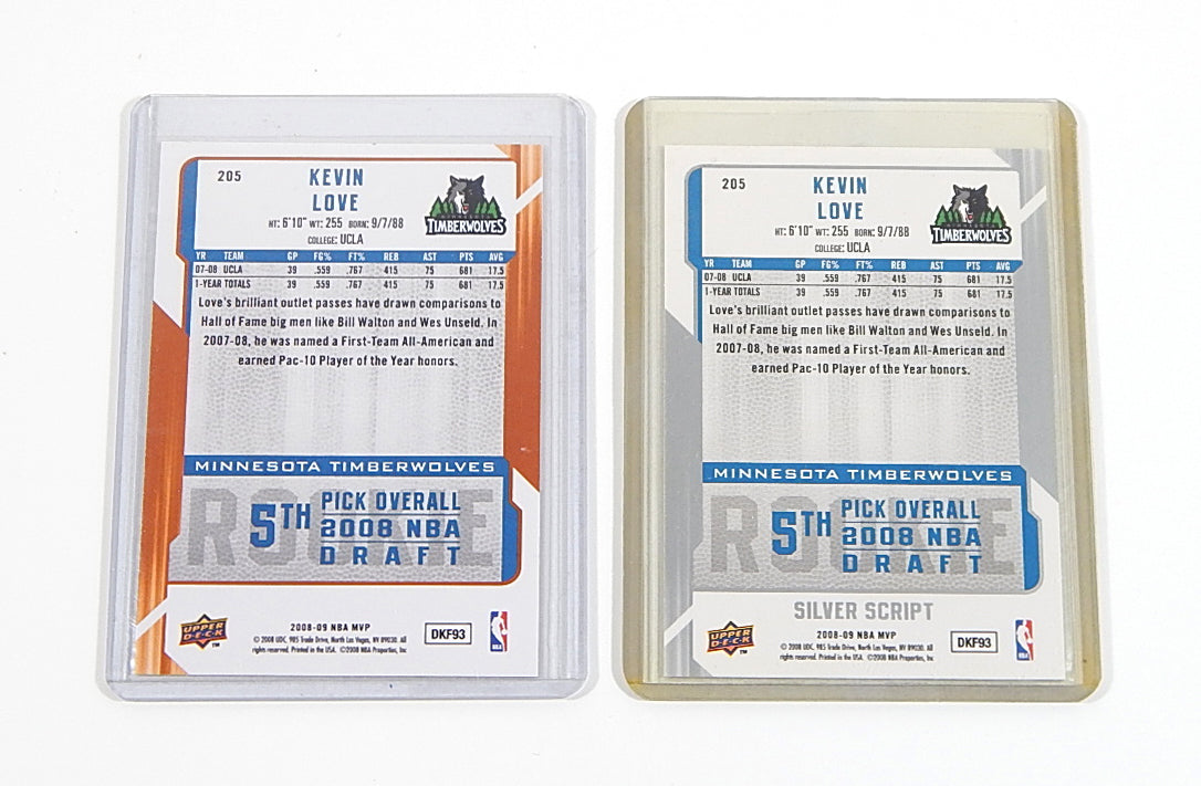 Lot of (2) 2008-09 Upper Deck MVP Kevin Love RC #205 Regular & Silver Script Pic2