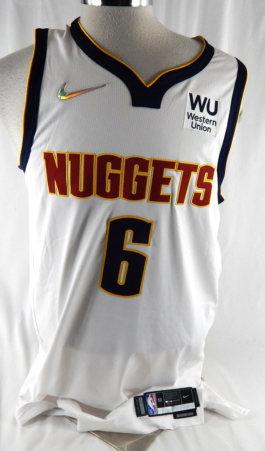 2021-22 Denver Nuggets Rayjon Tucker #6 Game Issued White Jersey Assoc 75 P 50 6