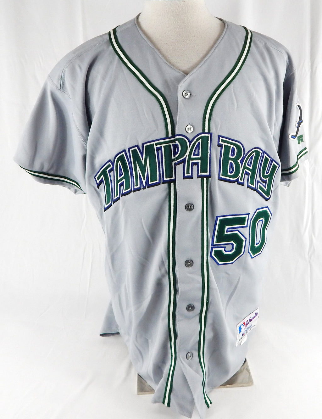 2001 Tampa Bay Rays Mike Judd #50 Game Issued Grey Jersey 100 Season Patch 48 0