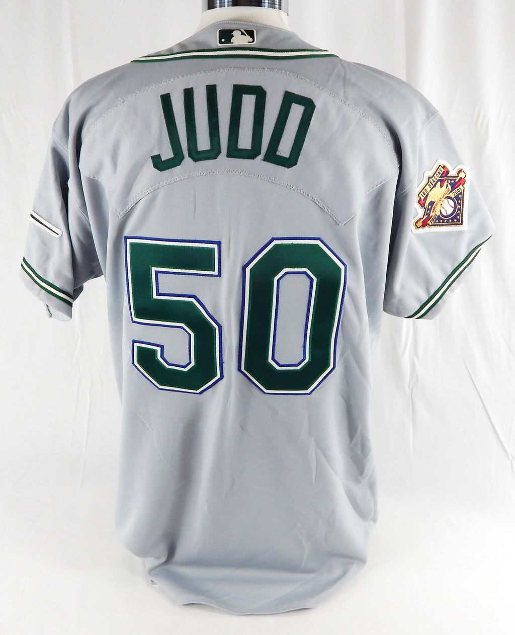 2001 Tampa Bay Rays Mike Judd #50 Game Issued Grey Jersey 100 Season Patch 48 0 Pic2