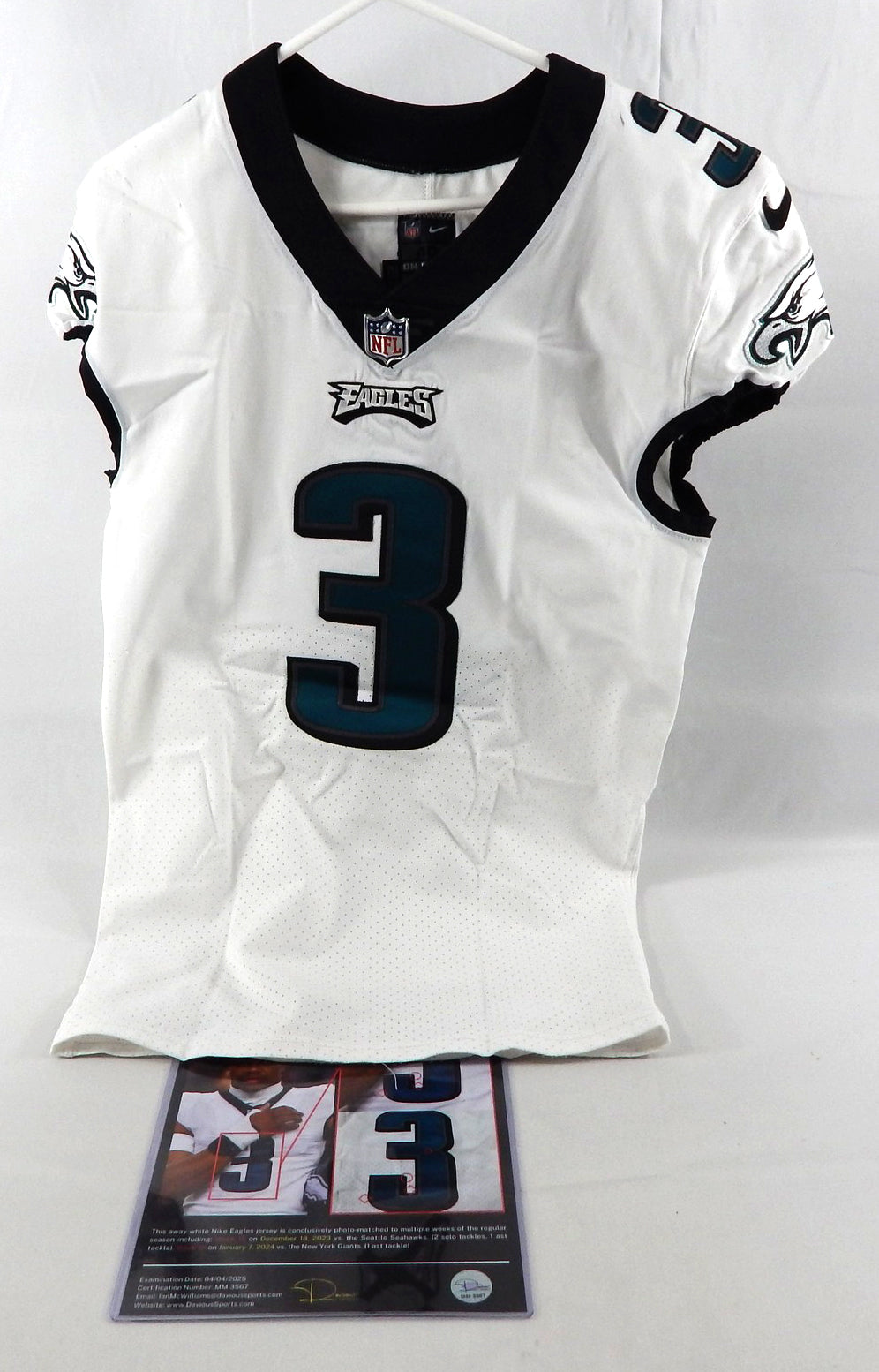 2022 Philadelphia Eagles Nolan Smith #3 Game Used White Jersey Davious Sports 5