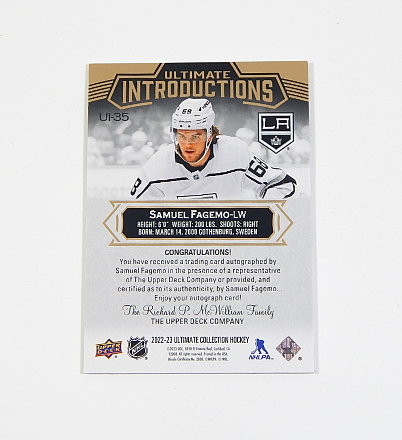 2022-23 Ultimate Collection Introductions Autograph Samuel Fagemo RC #UI-35 Auto Pic2