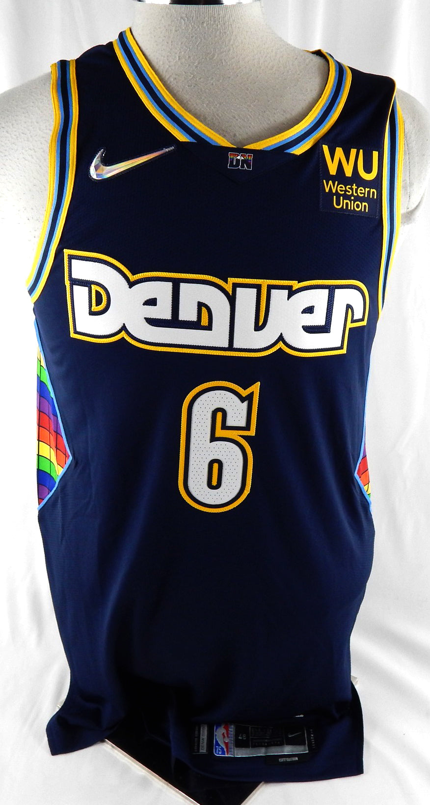 2021-22 Denver Nuggets Bryn Forbes #6 Game Issued Navy Jersey City 75th P 46 8