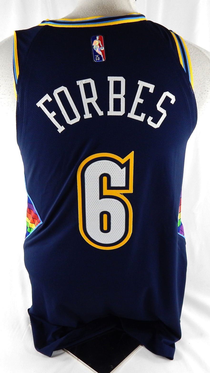 2021-22 Denver Nuggets Bryn Forbes #6 Game Issued Navy Jersey City 75th P 46 8 Pic2