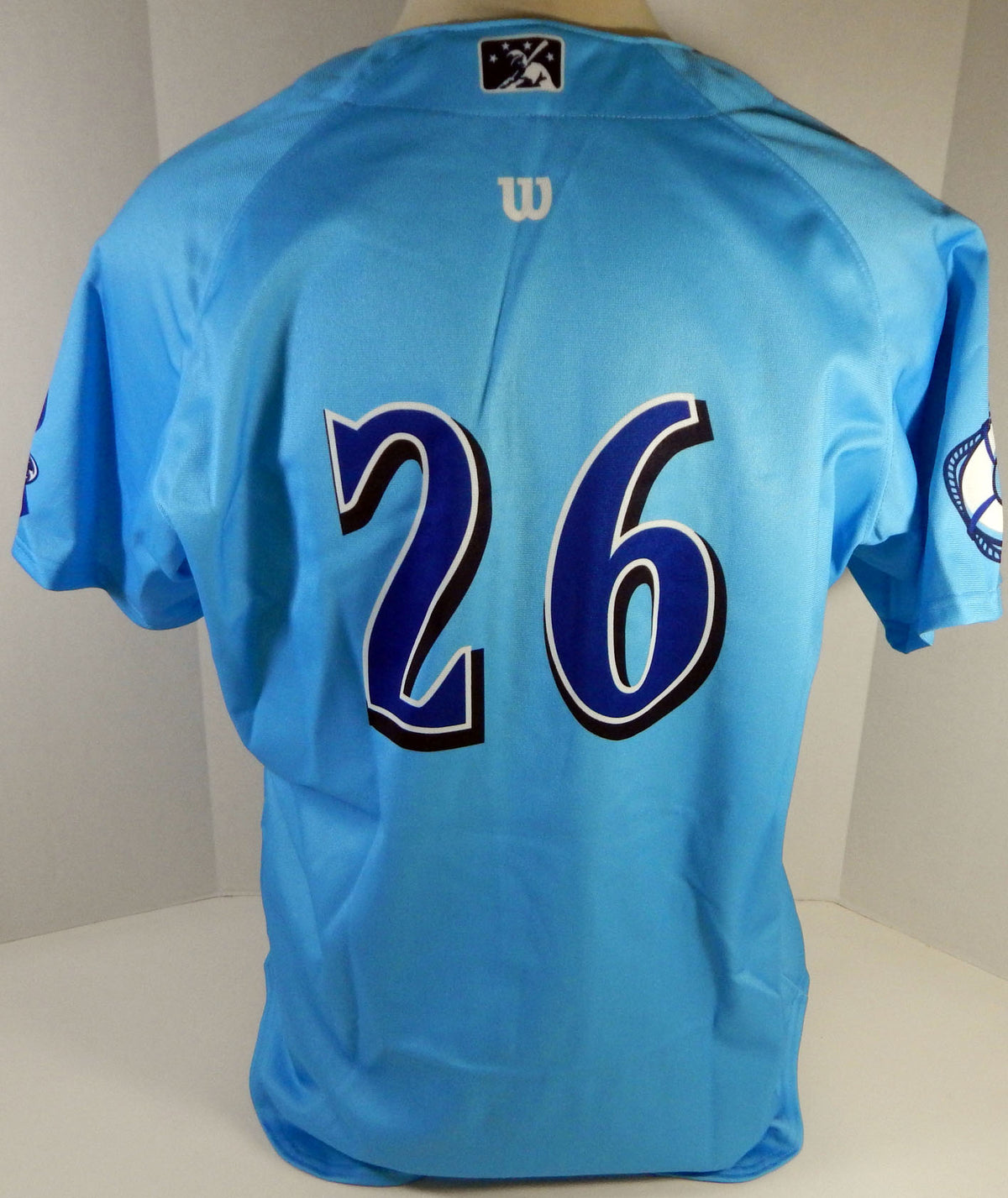 2014 Clearwater Threshers Anthony Hewitt #26 Game Used Blue Jersey Prostate Cancer Night 48 DP13383