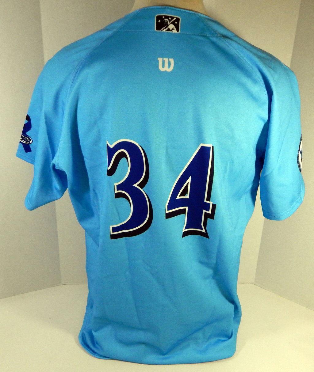 2012 Clearwater Threshers Ryan Duke #34 Game Used Blue Jersey Prostate Cancer 4