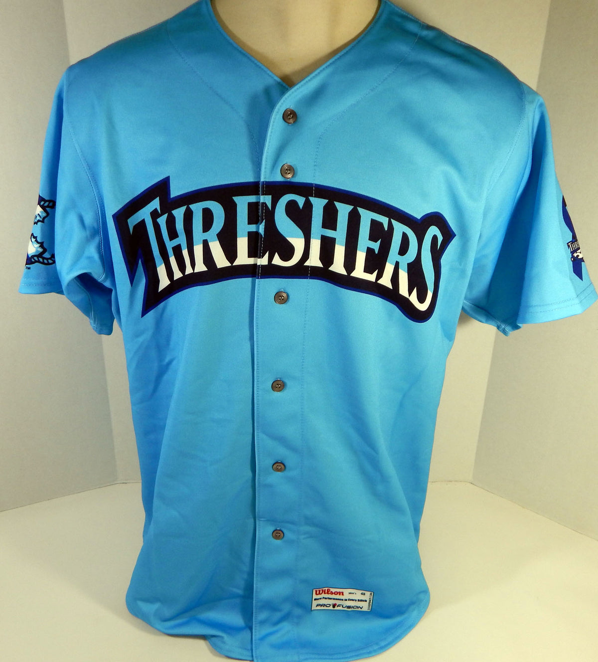 2012 Clearwater Threshers Ryan Duke #34 Game Used Blue Jersey Prostate Cancer 4 Pic2