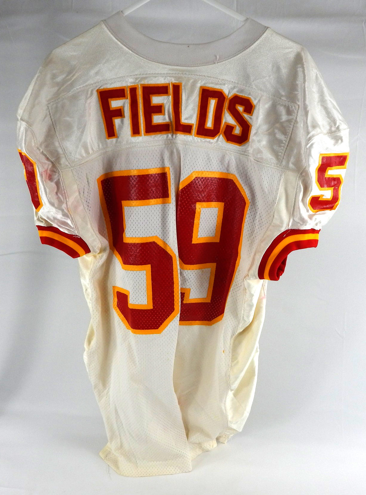 1993 Kansas City Chiefs Jaime Fields #59 Game Issued White Jersey 48 292 Pic2