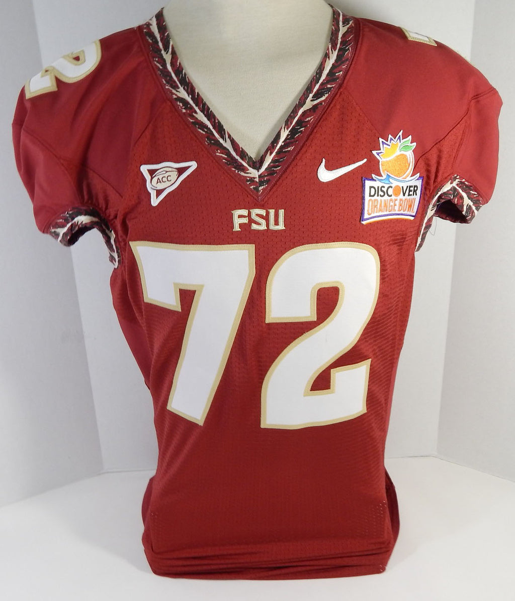 2013 Florida State Seminoles Daniel Foose #72 Game Issued Red Jersey Orange BCS Pic2