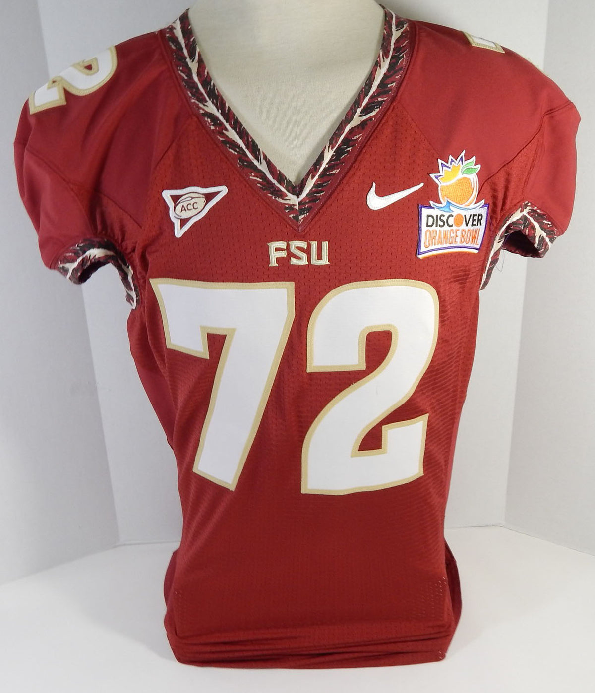 2013 Florida State Seminoles Daniel Foose #72 Game Issued Red Jersey Orange BCS Pic2