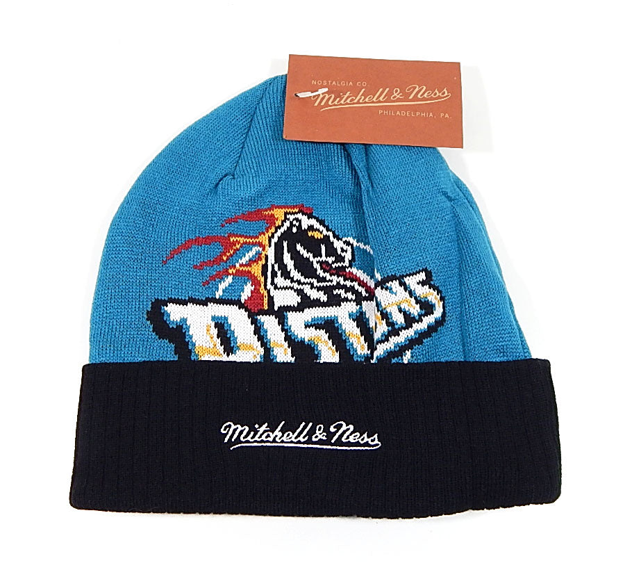 Detroit Pistons Mitchell & Ness Knit Cuffed Beanie Winter Hat Teal Black New