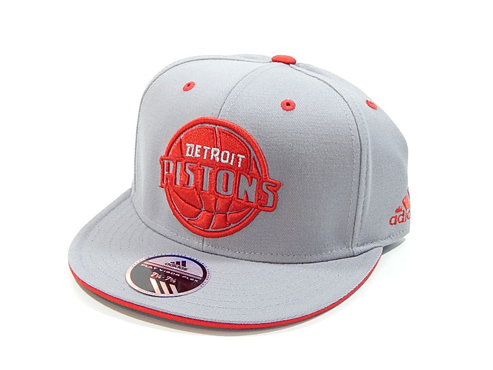 Detroit Pistons Adidas Flat Visor Flex Fit Practice Hat Cap Gray New L / XL