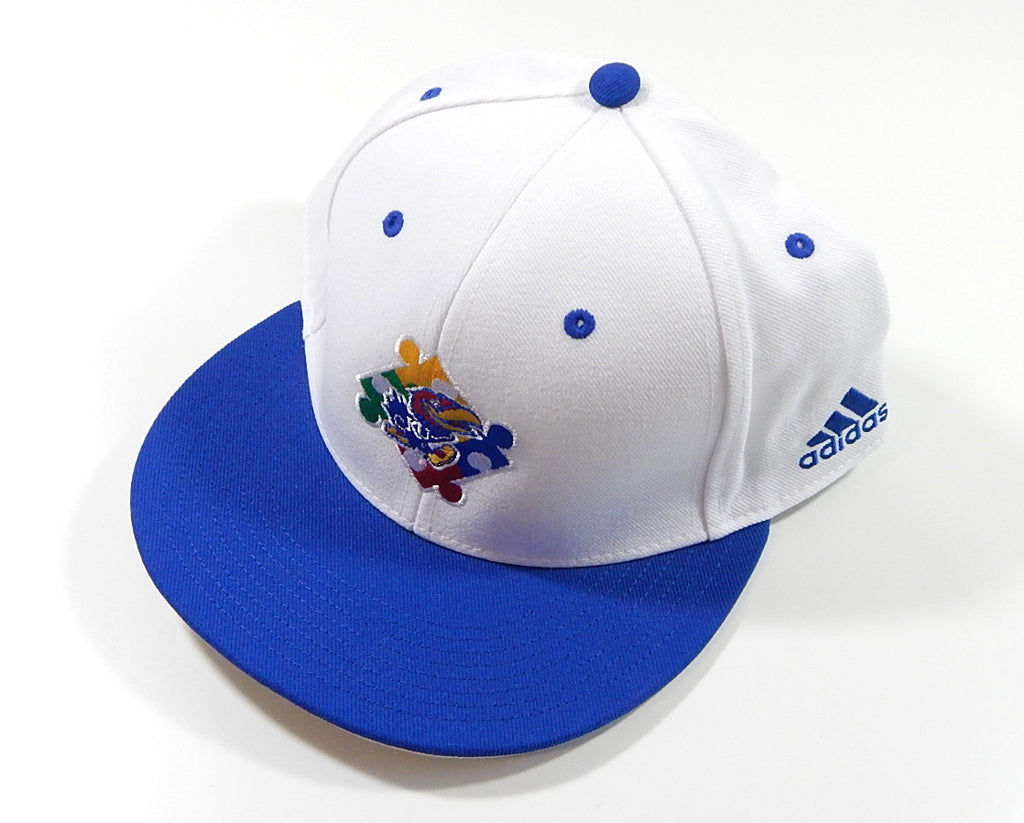 Kansas City Jayhawks Autism Ribbon Adidas Team Issued Hat White Blue Size 7 5/8