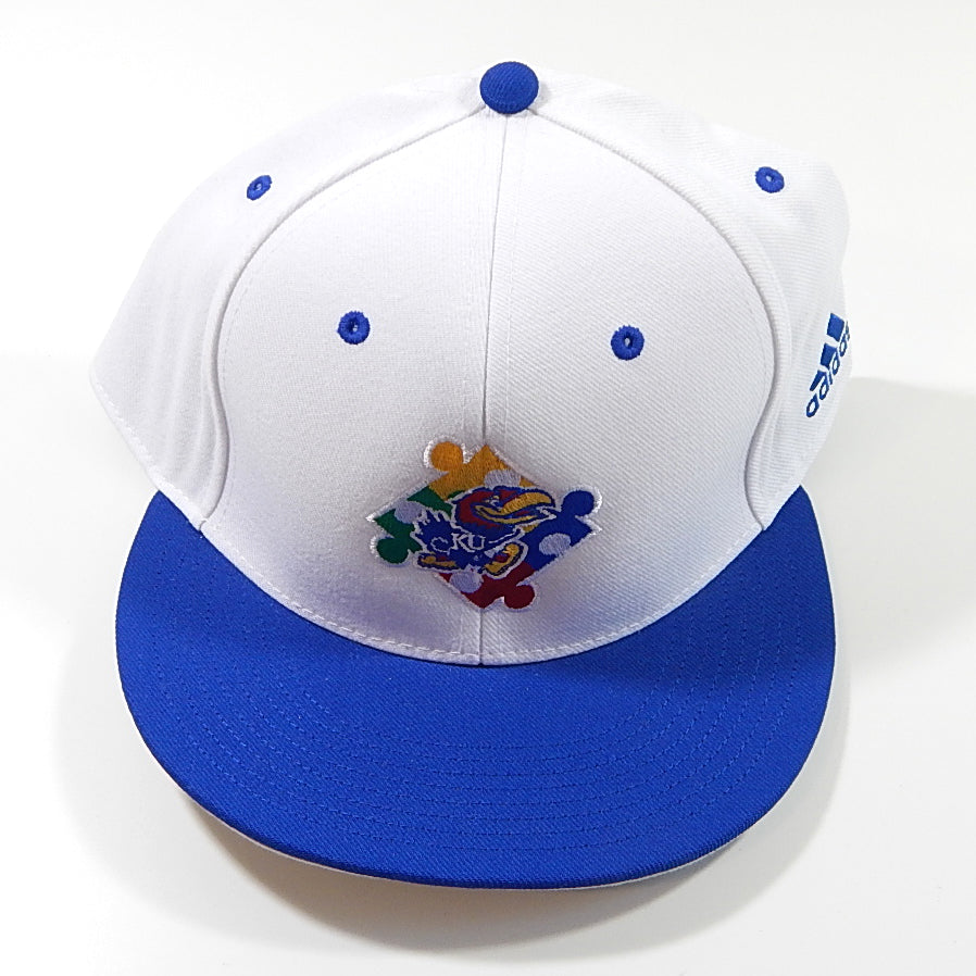 Kansas City Jayhawks Autism Ribbon Adidas Team Issued Hat White Blue Size 7 5/8 Pic2