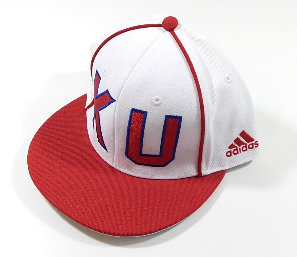 Kansas City Jayhawks Big KU Logo Adidas Team Issued Hat White Red Size 7 1/2