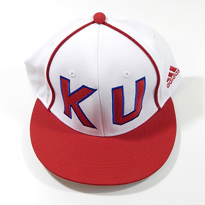 Kansas City Jayhawks Big KU Logo Adidas Team Issued Hat White Red Size 7 1/2 Pic2