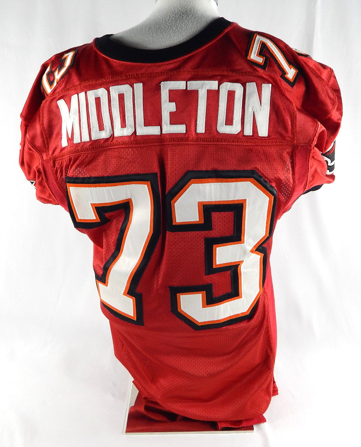 1997-00 Tampa Bay Buccaneers Frank Middleton #73 Game Used Red Jersey 48 800 Pic2
