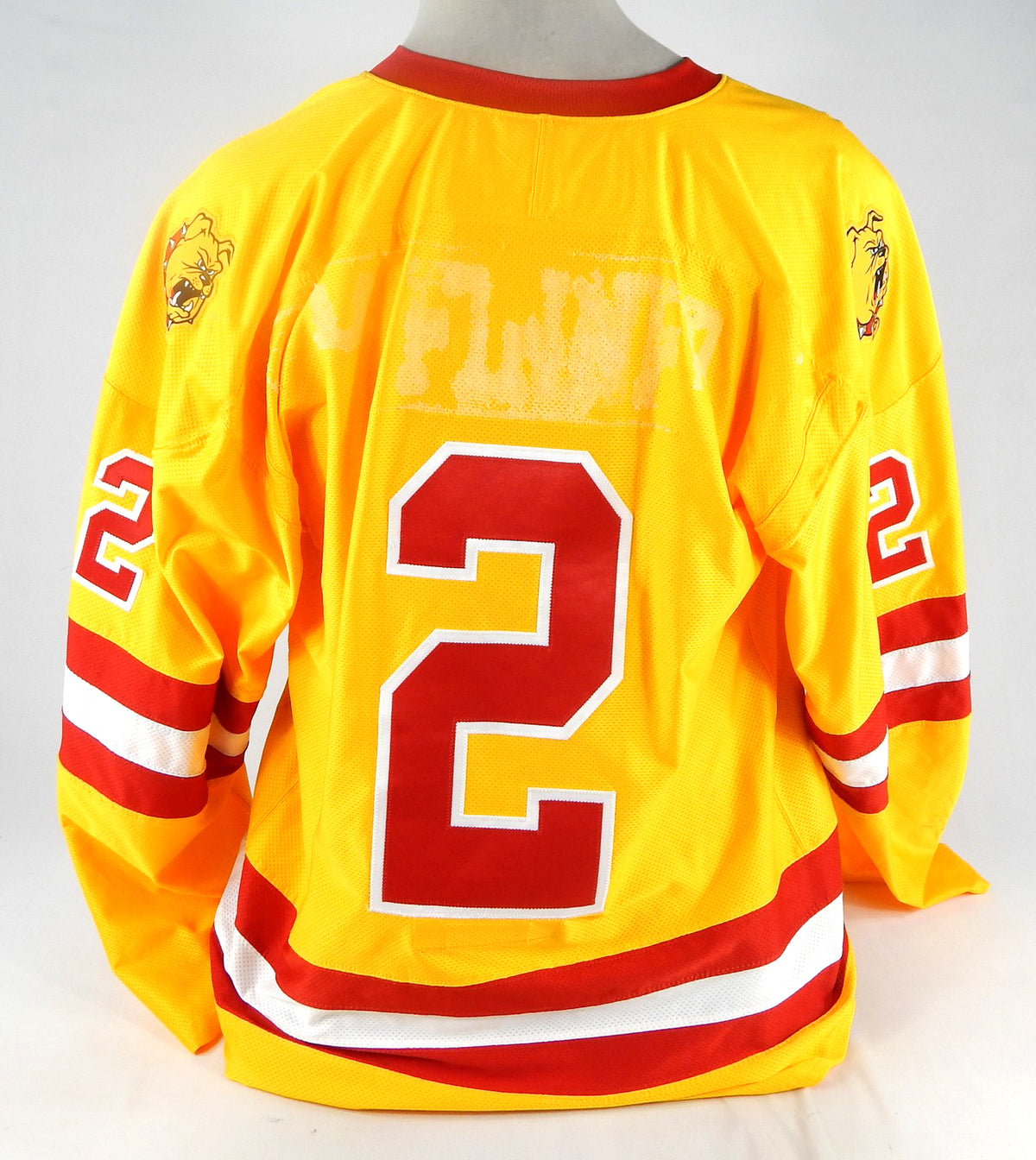2019-20 Ferris State Bulldogs Max Finner #2 Game Used Yellow Jersey Hockey M 000 Pic2