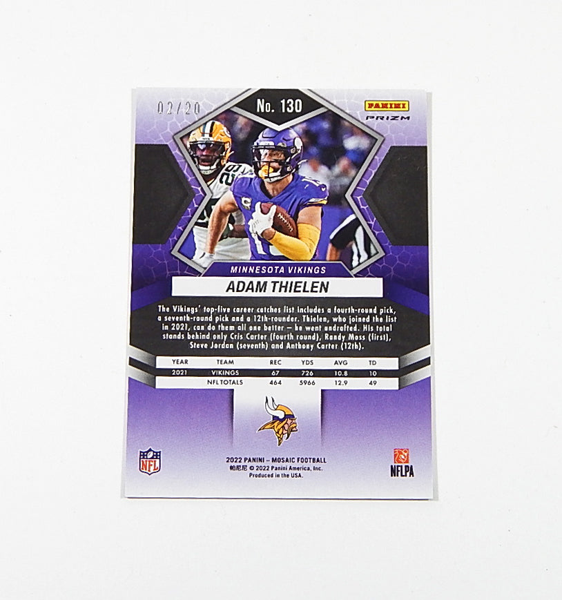 2022 Panini Mosaic Mosaic No Huddle Pink Disco Adam Thielen #130 /20 Pic2