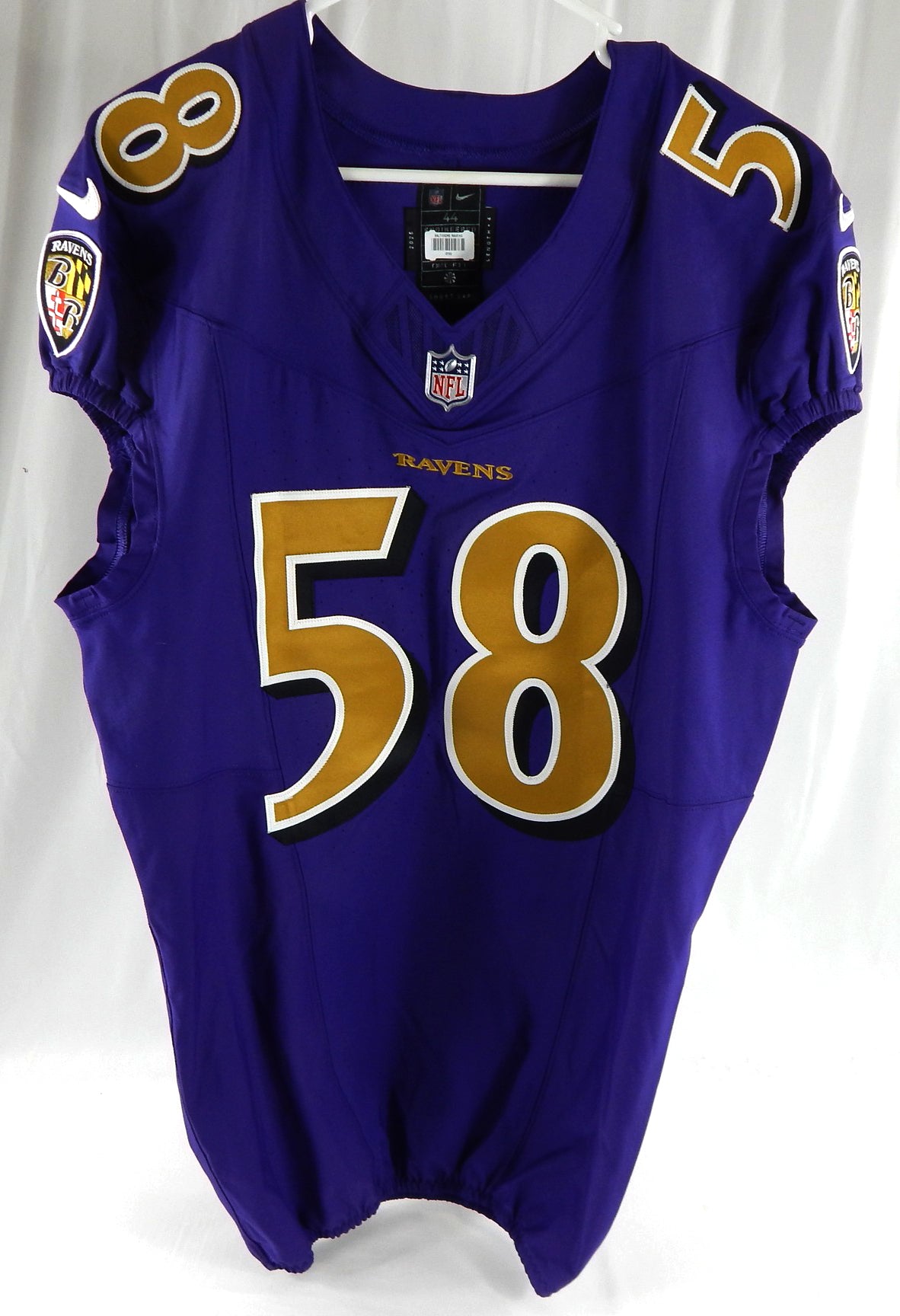2025 Baltimore Ravens Taven Bryan #58 Game Issued Purple Jersey Color Rush 44 37