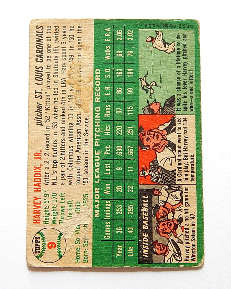 1954 Topps Harvey Haddix #9 St. Louis Cardinals P/Vg Pic2