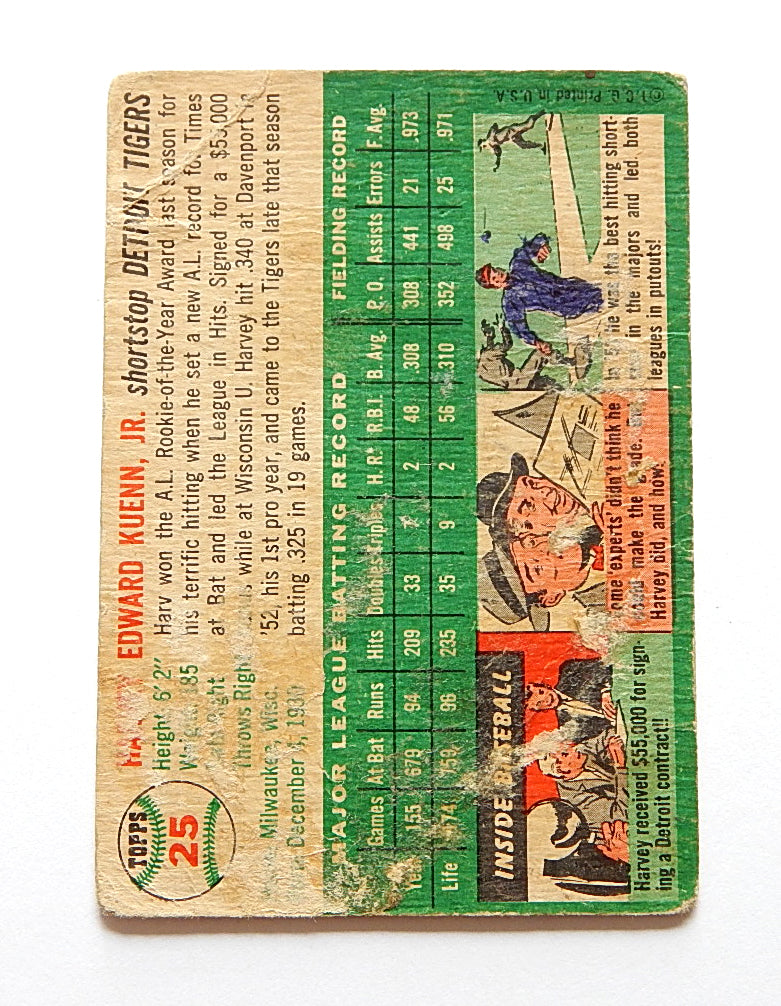 1954 Topps Harvey Kuenn #25 Detroit Tigers P/Vg Pic2