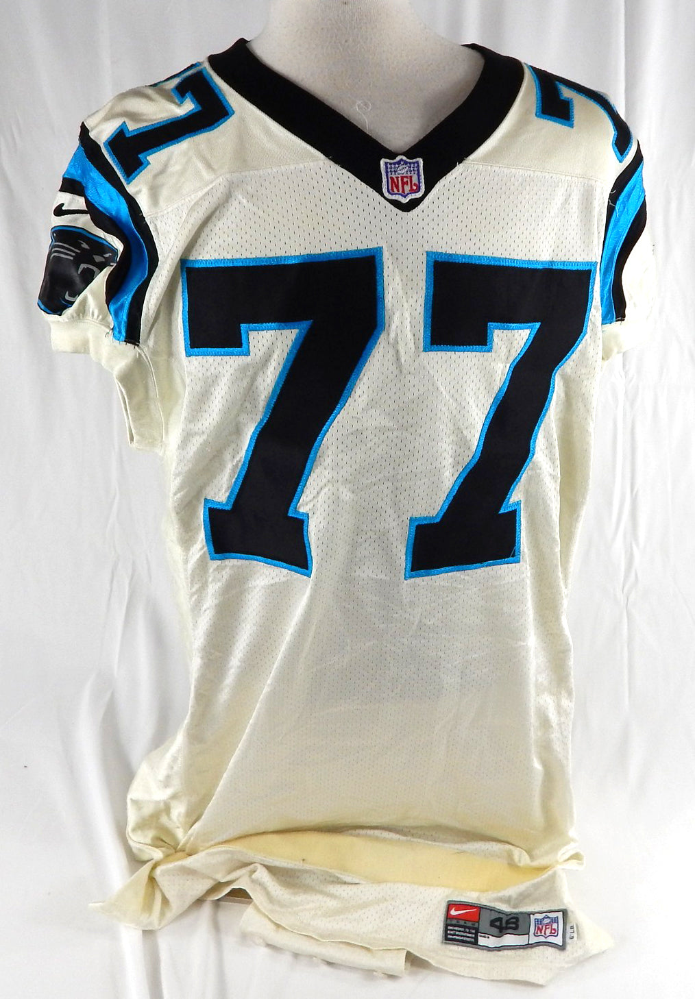 2000 Carolina Panthers Dan Best #77 Game Used White Jersey 48 943