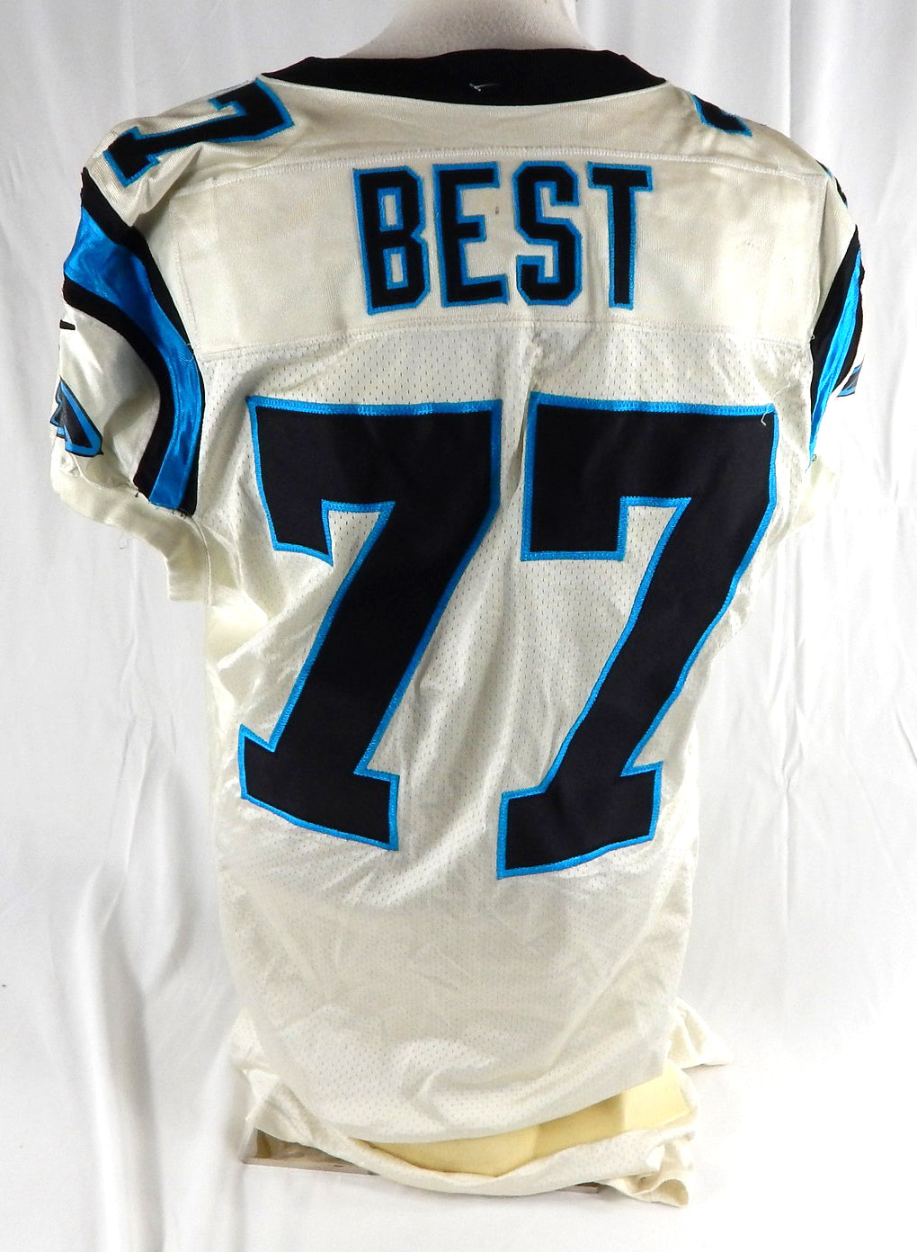 2000 Carolina Panthers Dan Best #77 Game Used White Jersey 48 943 Pic2