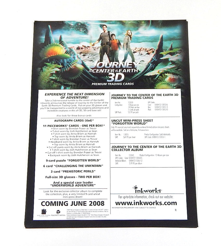 Lot of (5) 2008 Inkworks Journey to the Center of the Earth 3D Promo Sell Sheets Pic2
