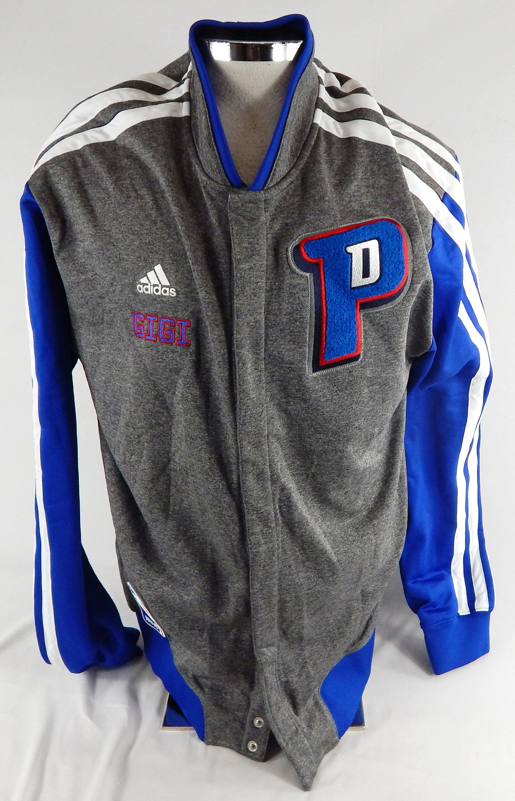 2013-14 Detroit Pistons Gigi Datome #13 Game Used Grey Warm Up Jacket XL 271